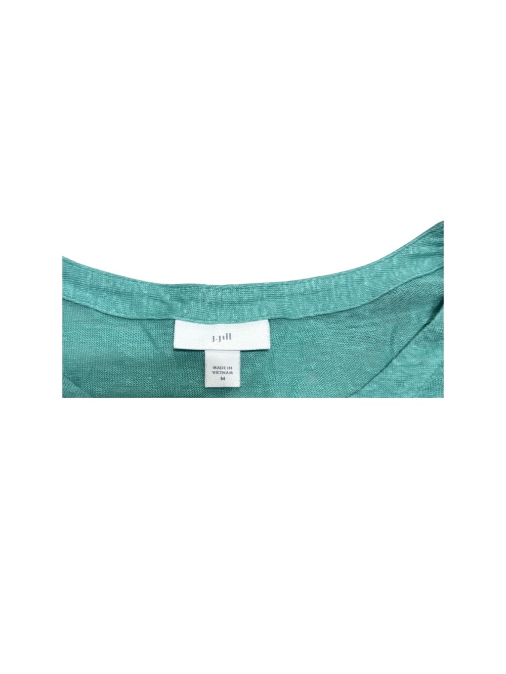 J. Jill Teal Puff Sleeve Crewneck Top 100% Linen - Picture 2 of 5